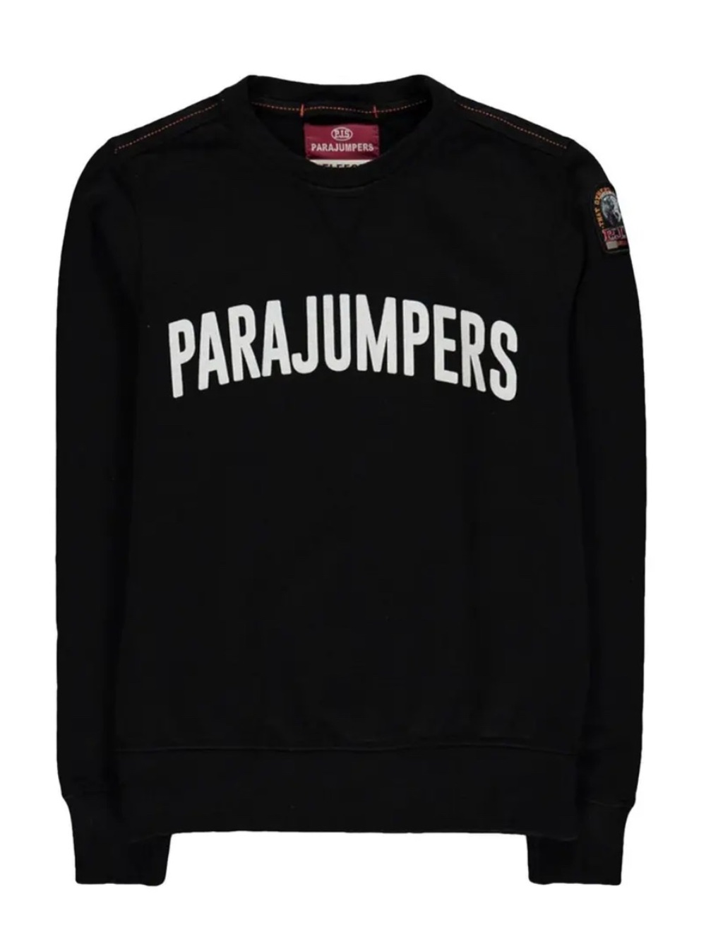PARAJUMPERS Men’s Black Cotton Crewneck Sweatshirt with White Logo Size XL